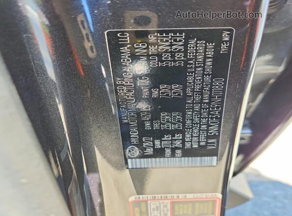 5NMJF3AE9NH111880 2022 HYUNDAI TUCSON Gray Widok naklejki z numerem VIN