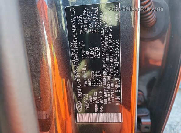 5NMJF3AEXPH233862 2023 HYUNDAI TUCSON Charcoal Widok naklejki z numerem VIN