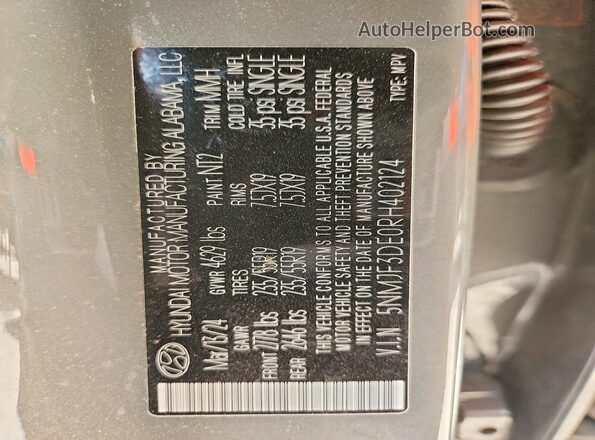 5NMJF3DE0RH402124 2024 HYUNDAI TUCSON Gray Vista interior de 360 grados
