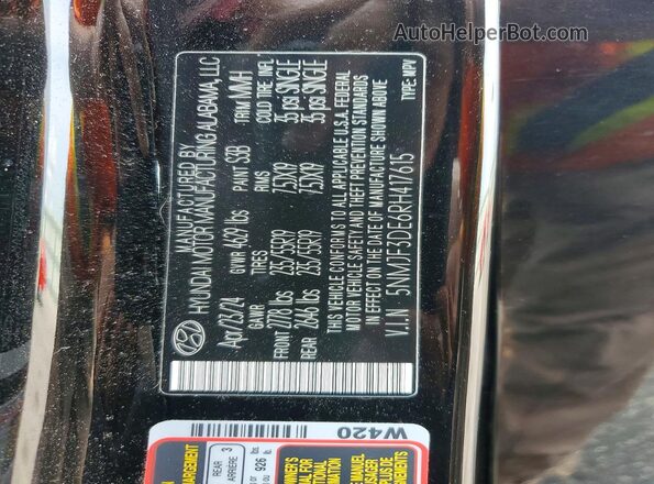 5NMJF3DE6RH417615 2024 HYUNDAI TUCSON Black VIN კოდის სტიკერის ხედი
