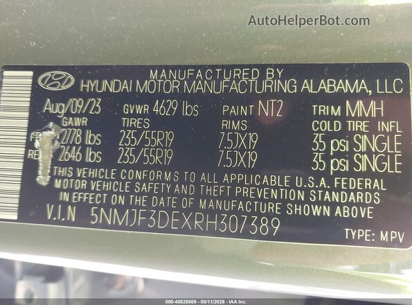5NMJF3DEXRH307389 2024 HYUNDAI TUCSON Серый Вид подкапотного пространства