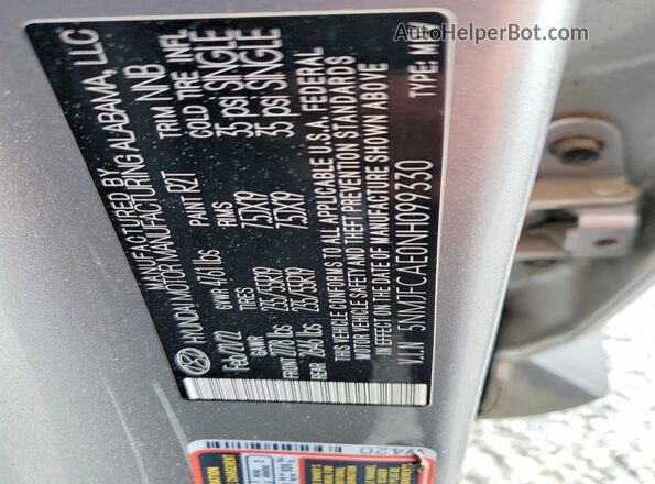 5NMJFCAE0NH099330 2022 HYUNDAI TUCSON Silver Widok naklejki z numerem VIN