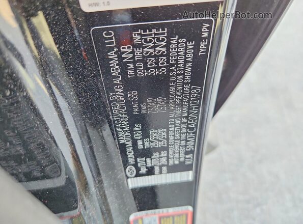 5NMJFCAE0NH121987 2022 HYUNDAI TUCSON Black VIN კოდის სტიკერის ხედი