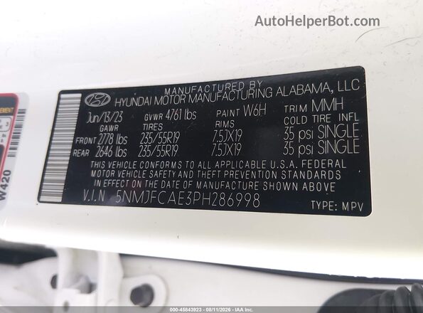 5NMJFCAE3PH286998 2023 HYUNDAI TUCSON White Vista del compartimento del motor