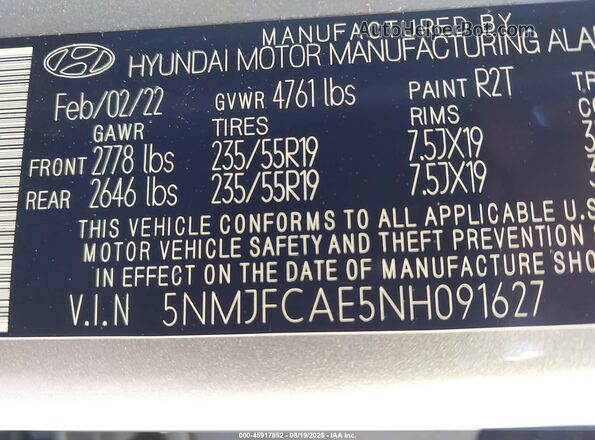 5NMJFCAE5NH091627 2022 HYUNDAI TUCSON Gray Engine compartment view
