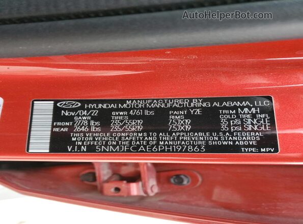 5NMJFCAE6PH197863 2023 HYUNDAI TUCSON Maroon Widok wnętrza 360 stopni