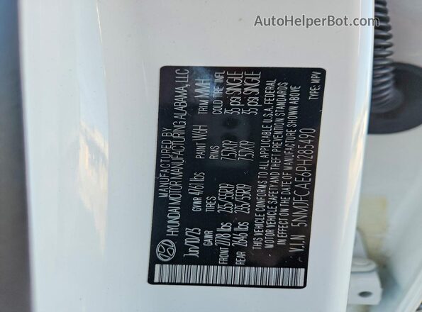 5NMJFCAE6PH285490 2023 HYUNDAI TUCSON White Вид наклейки з VIN-кодом