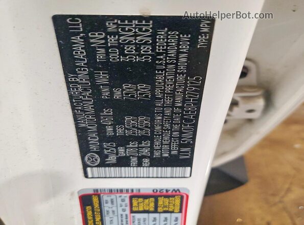 5NMJFCAE8PH279125 2023 HYUNDAI TUCSON White VIN კოდის სტიკერის ხედი