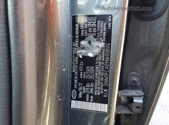5NMJFCAE9NH128176 2022 HYUNDAI TUCSON Gray VIN կոդի պիտակի տեսք