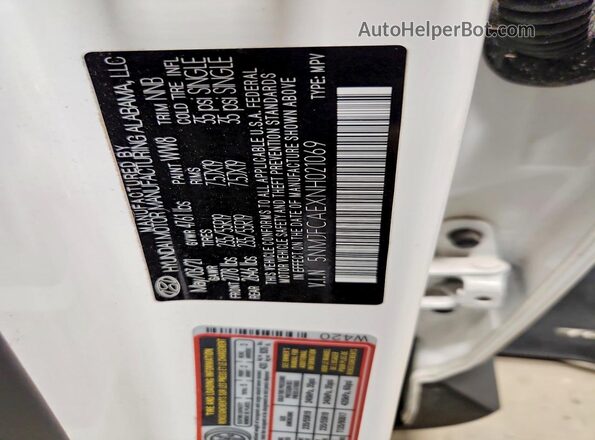 5NMJFCAEXNH021069 2022 HYUNDAI TUCSON White VIN sticker view