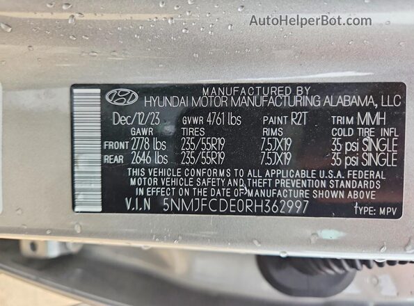 5NMJFCDE0RH362997 2024 HYUNDAI TUCSON Silver VIN კოდის სტიკერის ხედი