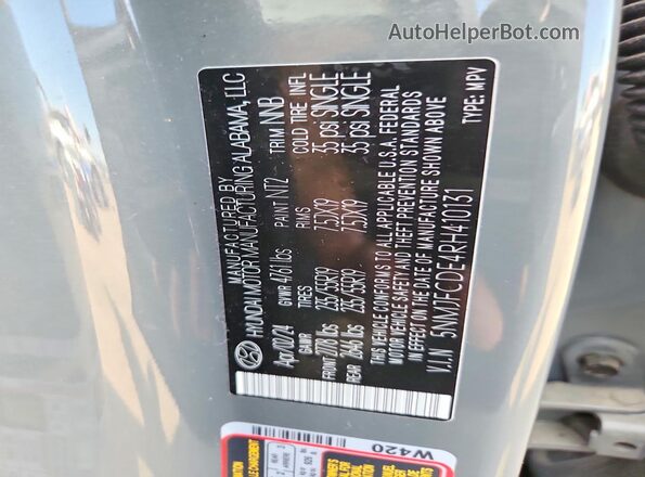 5NMJFCDE4RH410131 2024 HYUNDAI TUCSON Gray Vista de la etiqueta del VIN