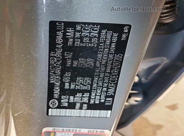 5NMJFCDEXRH297205 2024 HYUNDAI TUCSON Gray Панорамний вид салону 360°
