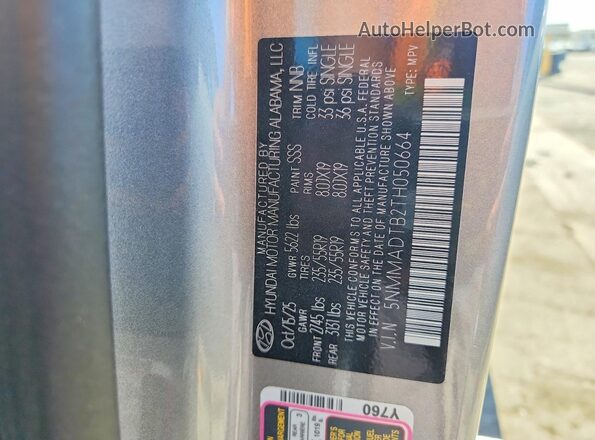 5NMMADTB2TH050664 2026 GENESIS GV70 Gray Vista de la etiqueta del VIN