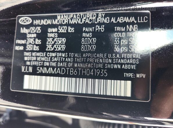 5NMMADTB6TH041935 2026 GENESIS GV70 Black VIN კოდის სტიკერის ხედი