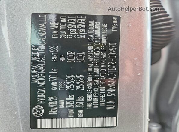 5NMMADTB7RH009570 2024 GENESIS GV70 Silver VIN sticker view