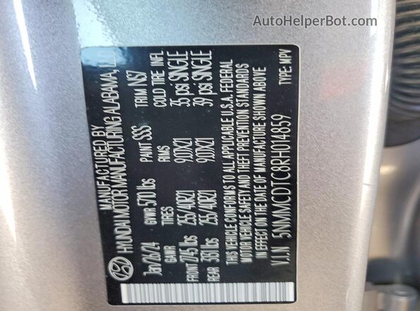 5NMMCDTC8RH014859 2024 GENESIS GV70 Silver VIN sticker view