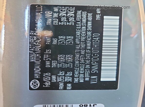 5NMP1DG10TH113470 2026 HYUNDAI SANTA Gray Widok naklejki z numerem VIN
