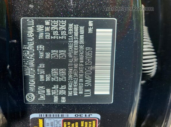 5NMP1DGL1SH108519 2025 HYUNDAI SANTA Black Widok naklejki z numerem VIN