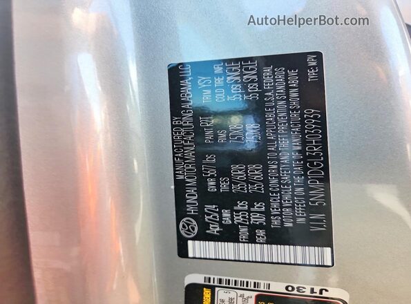 5NMP1DGL3RH039939 2024 HYUNDAI SANTA Silver Widok wnętrza 360 stopni