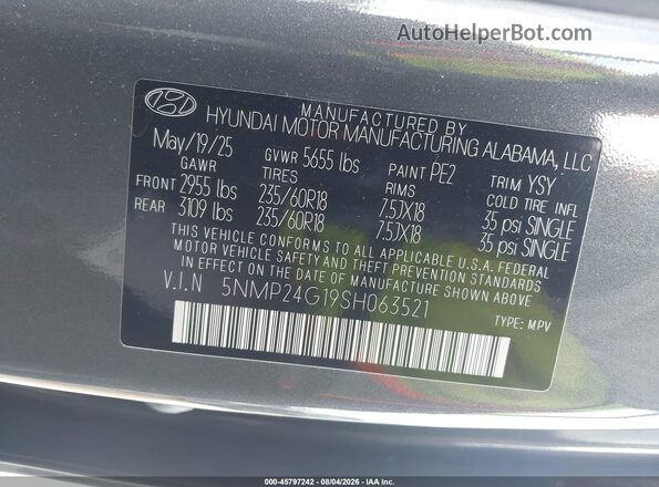5NMP24G19SH063521 2025 HYUNDAI SANTA FE HYBRID Gray Vista del compartimento del motor