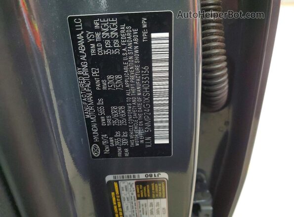5NMP24G1XSH033136 2025 HYUNDAI SANTA Gray VIN կոդի պիտակի տեսք