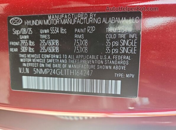 5NMP24GL1TH164247 2026 HYUNDAI SANTA Red Панорамний вид салону 360°
