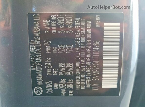 5NMP24GL1TH174986 2026 HYUNDAI SANTA Gray VIN კოდის სტიკერის ხედი