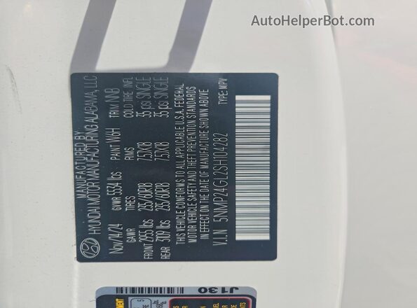 5NMP24GL2SH104282 2025 HYUNDAI SANTA Белый Вид наклейки с VIN-кодом