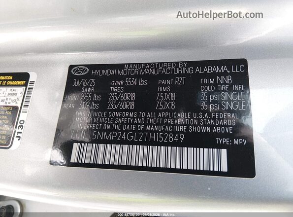 5NMP24GL2TH152849 2026 HYUNDAI SANTA FE Silver ძრავის განყოფილების ხედი