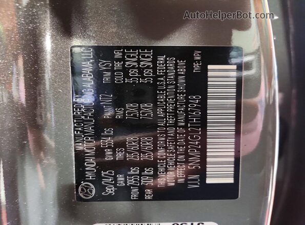 5NMP24GL2TH167948 2026 HYUNDAI SANTA Gray VIN sticker view