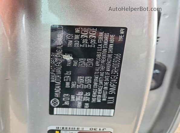 5NMP24GL3RH003066 2024 HYUNDAI SANTA Silver Вид підкапотного простору