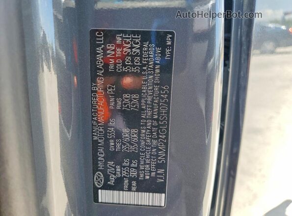 5NMP24GL5SH075456 2025 HYUNDAI SANTA Silver VIN კოდის სტიკერის ხედი