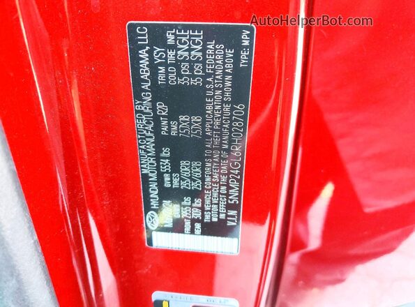 5NMP24GL6RH028706 2024 HYUNDAI SANTA Red Widok naklejki z numerem VIN