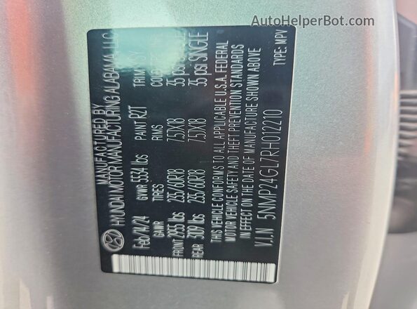 5NMP24GL7RH012210 2024 HYUNDAI SANTA Silver VIN sticker view