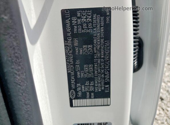 5NMP24GL9RH012161 2024 HYUNDAI SANTA White 