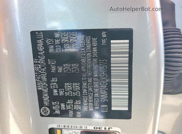5NMP24GLXSH115773 2025 HYUNDAI SANTA Silver VIN կոդի պիտակի տեսք
