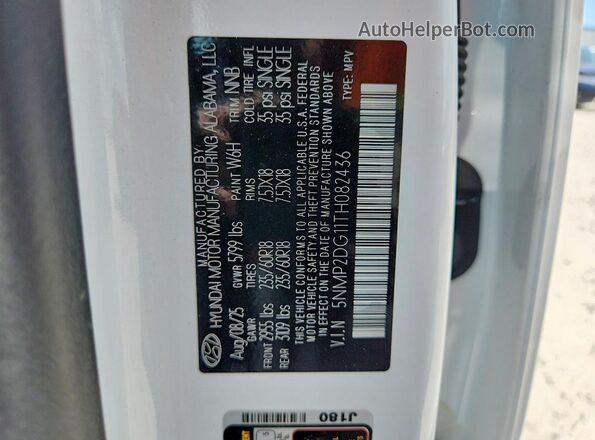 5NMP2DG11TH082436 2026 HYUNDAI SANTA White Widok naklejki z numerem VIN