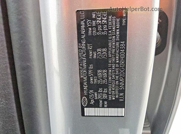 5NMP2DG12RH004384 2024 HYUNDAI SANTA Silver VIN sticker view