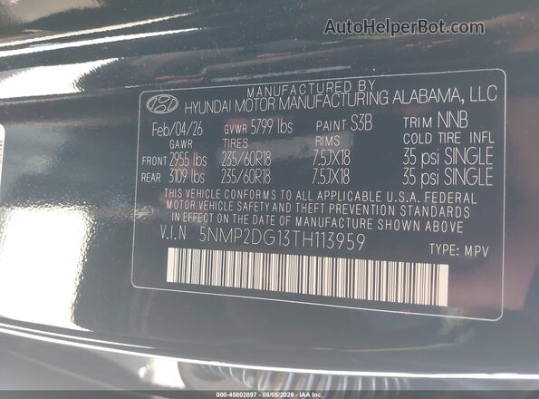 5NMP2DG13TH113959 2026 HYUNDAI SANTA FE HYBRID Black ძრავის განყოფილების ხედი