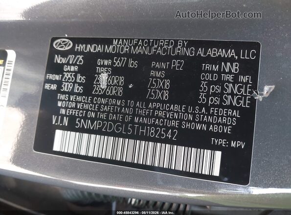 5NMP2DGL5TH182542 2026 HYUNDAI SANTA FE Gray Вид підкапотного простору
