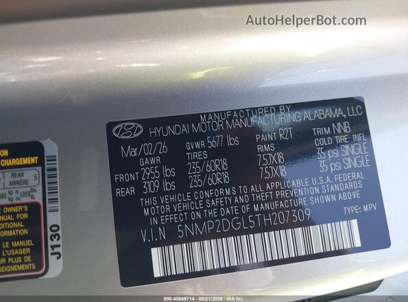 5NMP2DGL5TH207309 2026 HYUNDAI SANTA FE Silver Vista del compartimento del motor