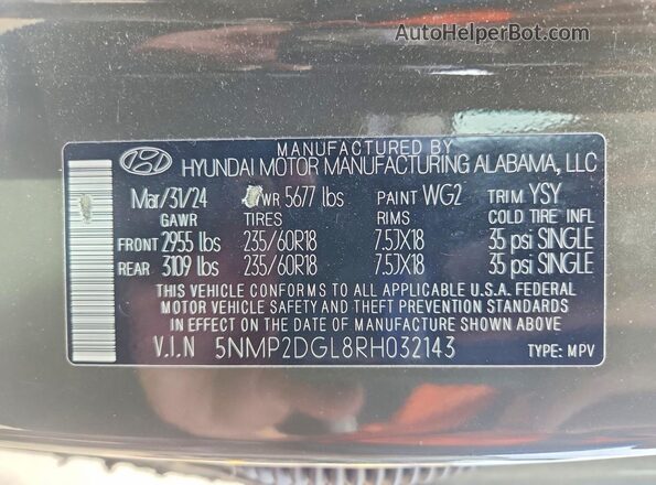 5NMP2DGL8RH032143 2024 HYUNDAI SANTA Green VIN კოდის სტიკერის ხედი