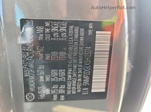5NMP2DGLXSH123274 2025 HYUNDAI SANTA Gray VIN sticker view