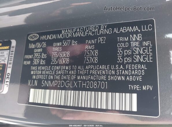 5NMP2DGLXTH208701 2026 HYUNDAI SANTA FE Gray ძრავის განყოფილების ხედი
