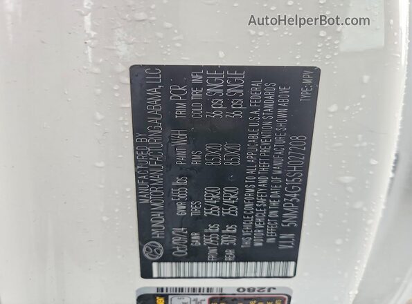 5NMP34G15SH027208 2025 HYUNDAI SANTA White VIN sticker view