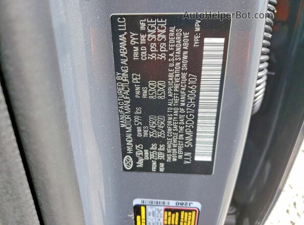 5NMP3DG17SH066107 2025 HYUNDAI SANTA Gray VIN კოდის სტიკერის ხედი