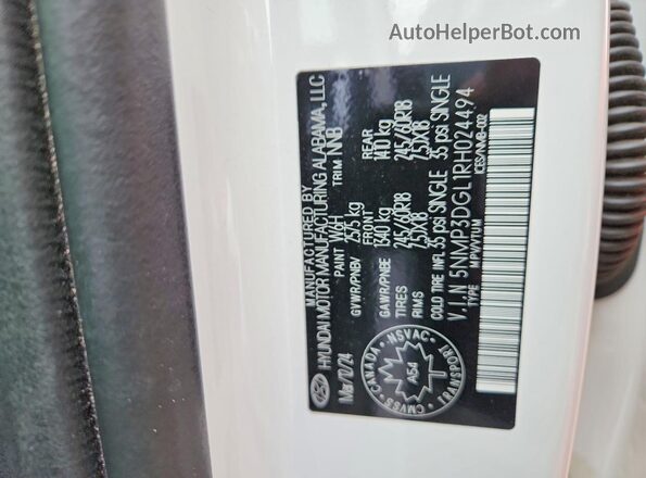 5NMP3DGL1RH024494 2024 HYUNDAI SANTA White Vista de la etiqueta del VIN