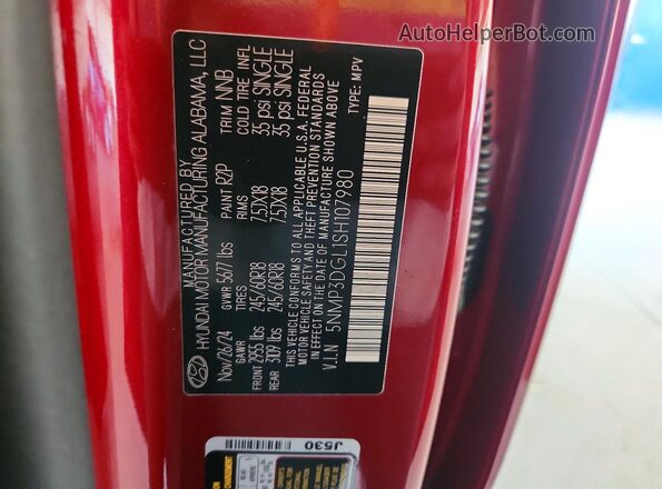 5NMP3DGL1SH107980 2025 HYUNDAI SANTA Red Vista de la etiqueta del VIN
