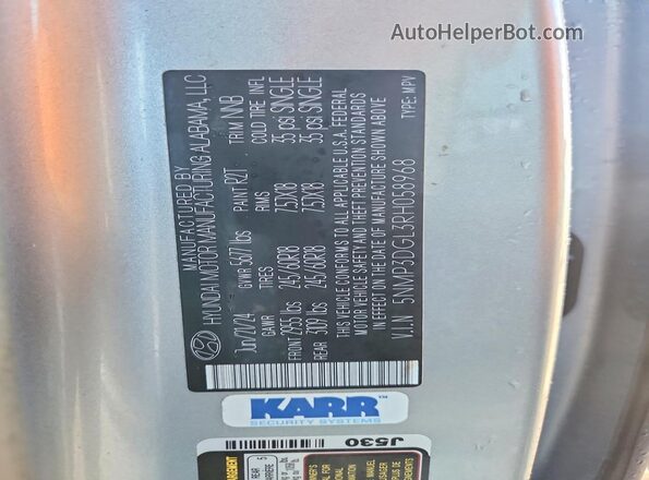 5NMP3DGL3RH058968 2024 HYUNDAI SANTA Silver Widok komory silnika